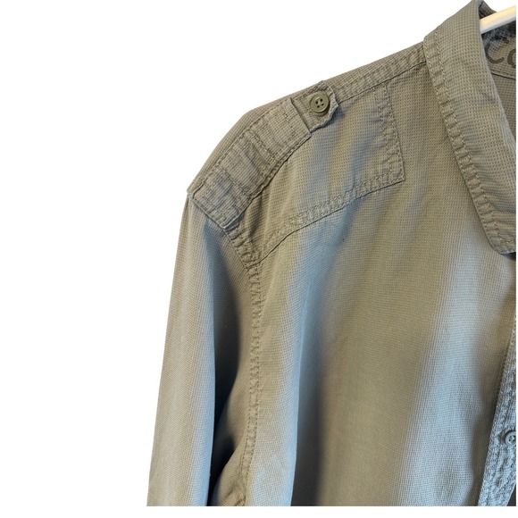 Calvin Klein Mens XXL Olive Green Waffle Weave Military Epaulette Button Down - Picture 3 of 7